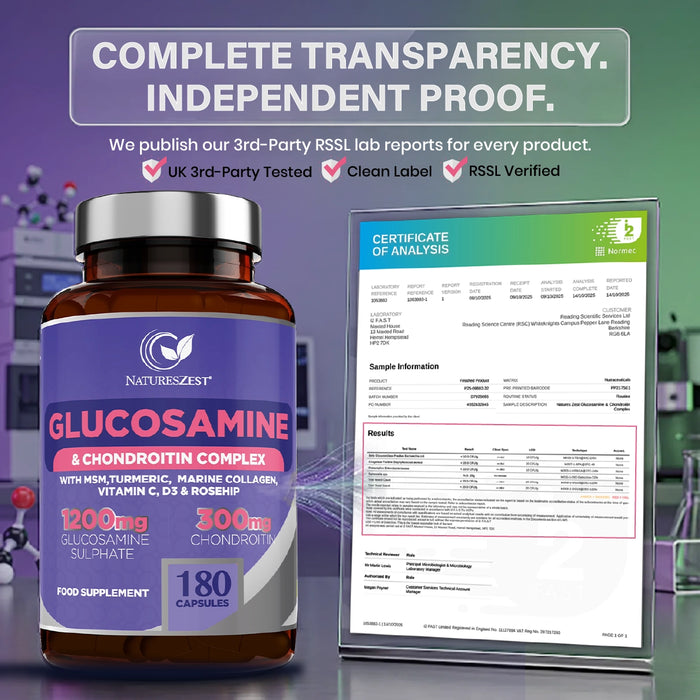 Joint Care Supplement with Glucosamine, Chondroitin & MSM – High Strength Complex, 180 Capsules for Mobility & Flexibility Support