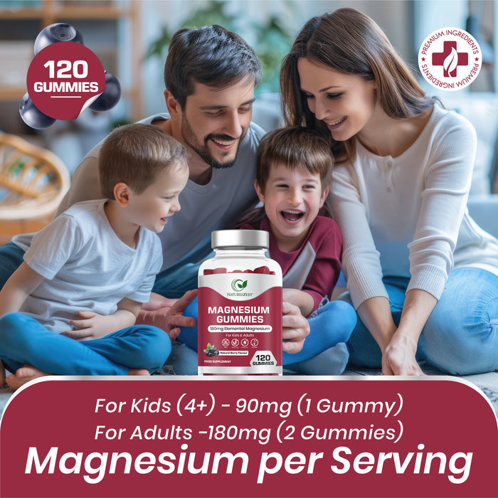 Magnesium Gummies for Sleep,Relaxation & Immunity Support – Natural Berry Flavour, 120 Vegan Gummies for Kids & Adults