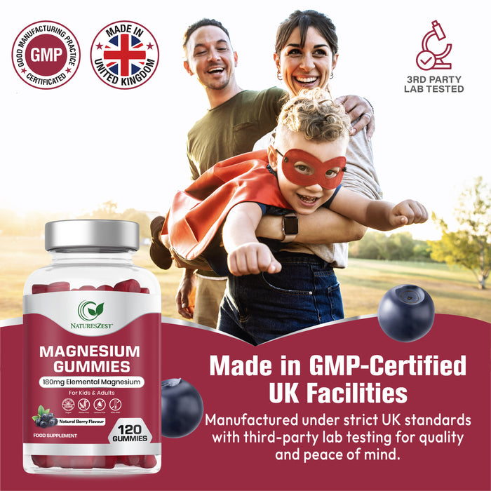 Magnesium Gummies for Sleep,Relaxation & Immunity Support – Natural Berry Flavour, 120 Vegan Gummies for Kids & Adults