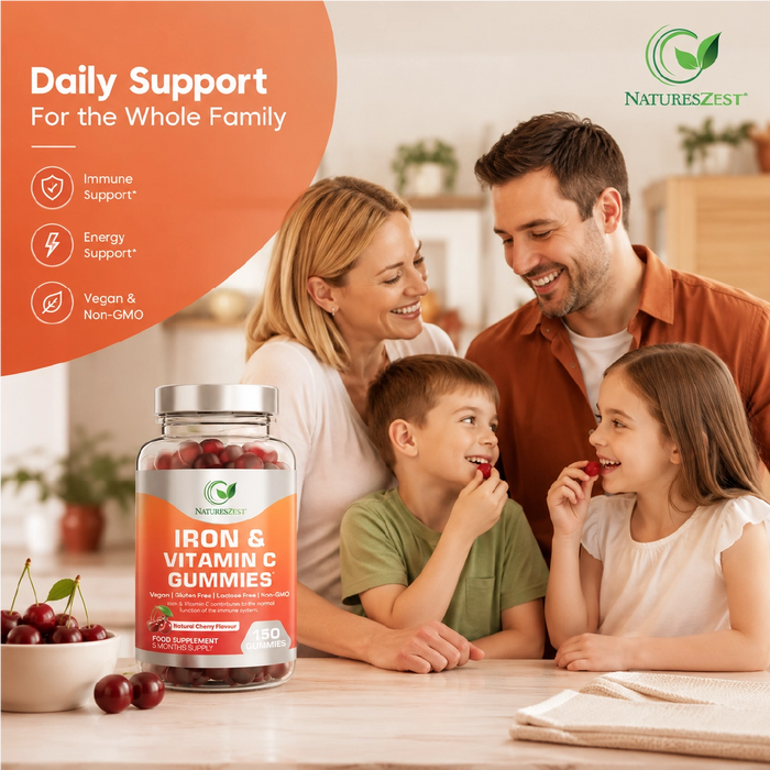 Iron & Vitamin C Gummies for Energy & Immunity Support – Adult & Kids Supplement, 150 Vegan Gummies for Daily Health