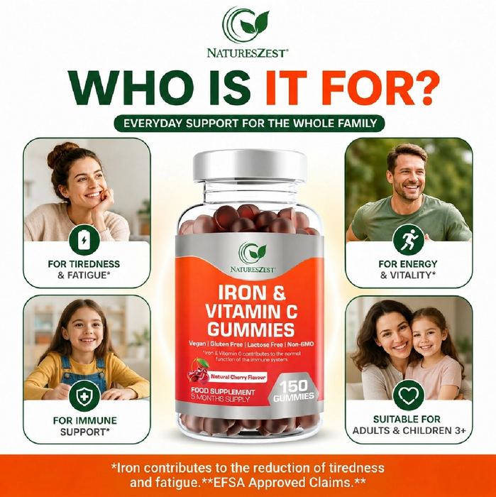 Iron & Vitamin C Gummies for Energy & Immunity Support – Adult & Kids Supplement, 150 Vegan Gummies for Daily Health
