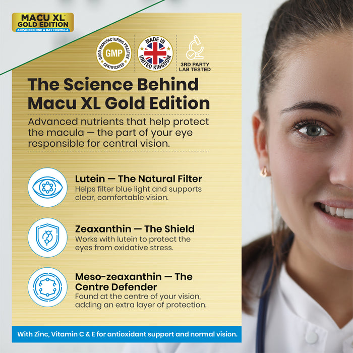 Premium Eye Supplement for Vision & Macular Health – Macu XL Gold Edition with Advanced Nutrient Complex, 120 Vegan Capsules