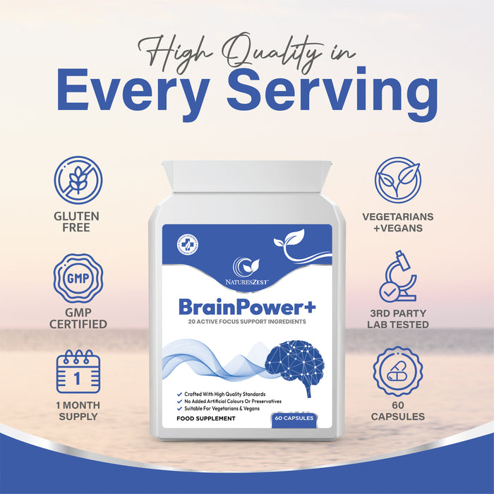 BrainPower+ Brain Supplement for Focus, Memory & Clarity – Cognitive Support for Men & Women, 60 Vegan Capsules