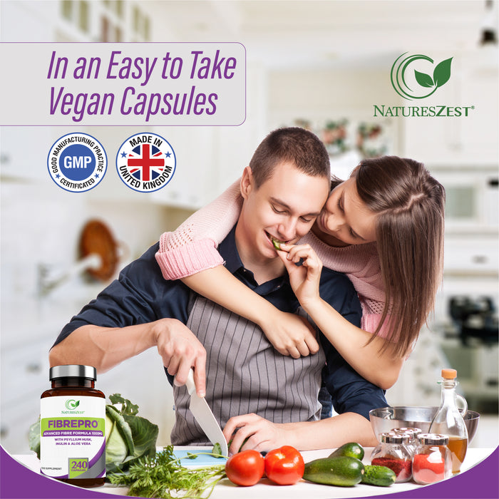 Daily Fibre Supplement for Digestive Health & Regularity Support – Fibre Pro 1000mg, 240 Vegan Capsules