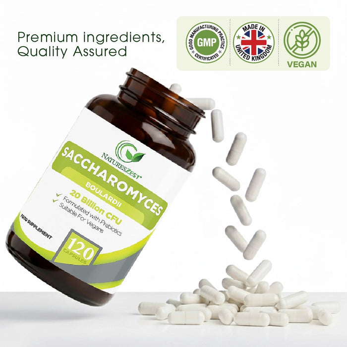 Probiotic for Travel & Post-Antibiotic Support – Saccharomyces Boulardii 20 Billion CFU with Prebiotics, 120 Capsules
