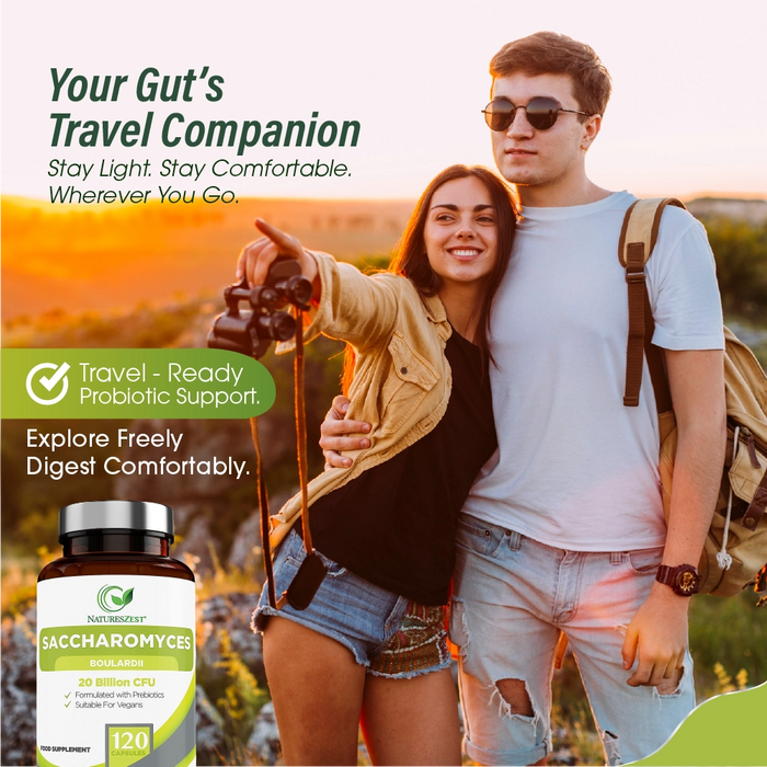 Probiotic for Travel & Post-Antibiotic Support – Saccharomyces Boulardii 20 Billion CFU with Prebiotics, 120 Capsules