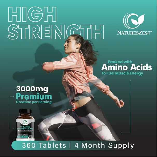 Creatine Tablets for Energy, Strength & Performance – High Strength Creatine Monohydrate 3000mg, 360 Tablets for Men & Women