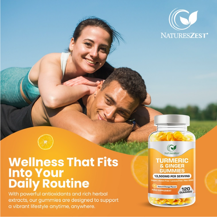 Turmeric & Ginger Gummies for Joint, Immunity & Digestive Support – Natural Orange Flavour, 120 Vegan Gummies