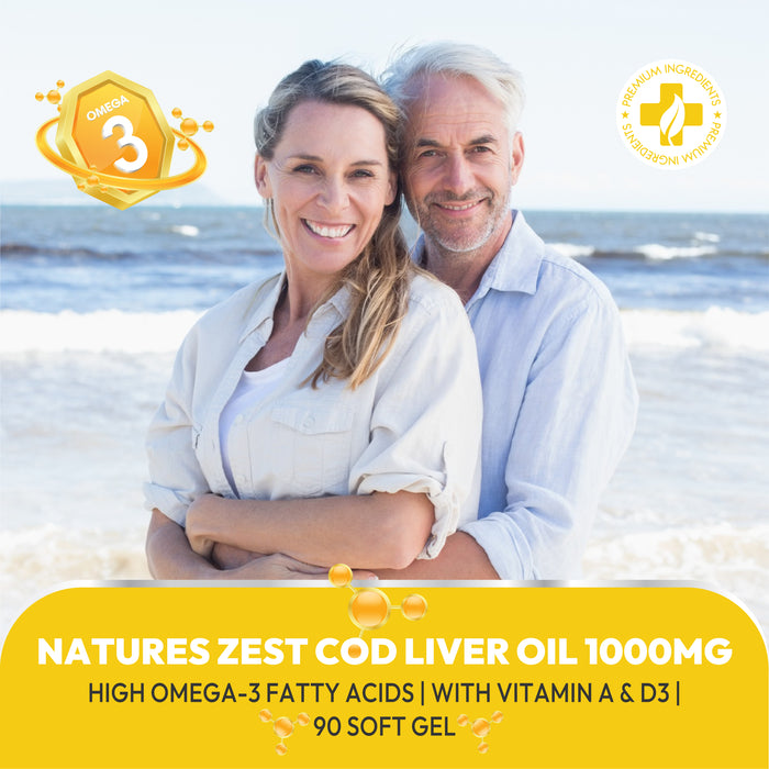 Cod Liver Oil for Heart, Brain & Vision Support – High Strength 1000mg Omega-3 with Vitamin A & D3, 90 Softgel Capsules