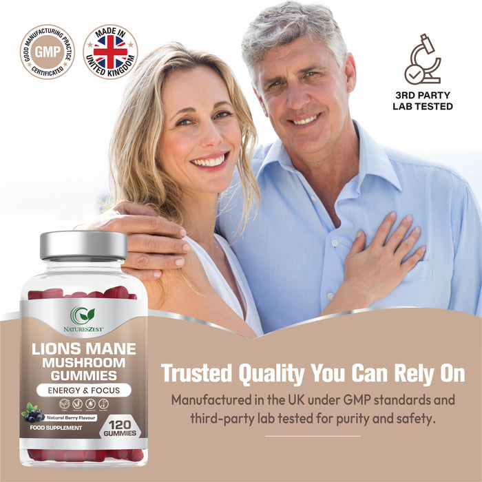 Lion’s Mane Gummies for Focus & Memory Support – 2000mg, 120 Vegan Berry Flavour Gummies for Brain Health