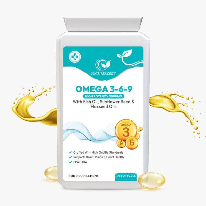 Omega 3-6-9 High Strength 3000mg – Fish Oil, Flaxseed & Sunflower Seed Oils, EPA & DHA for Heart, Brain & Vision