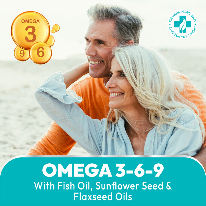 Omega 3-6-9 High Strength 3000mg – Fish Oil, Flaxseed & Sunflower Seed Oils, EPA & DHA for Heart, Brain & Vision