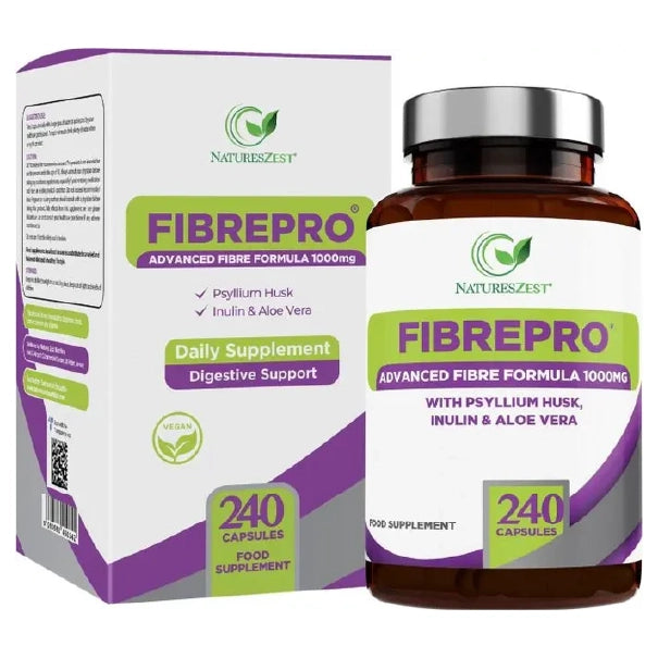 Daily Fibre Supplement for Digestive Health & Regularity Support – Fibre Pro 1000mg, 240 Vegan Capsules