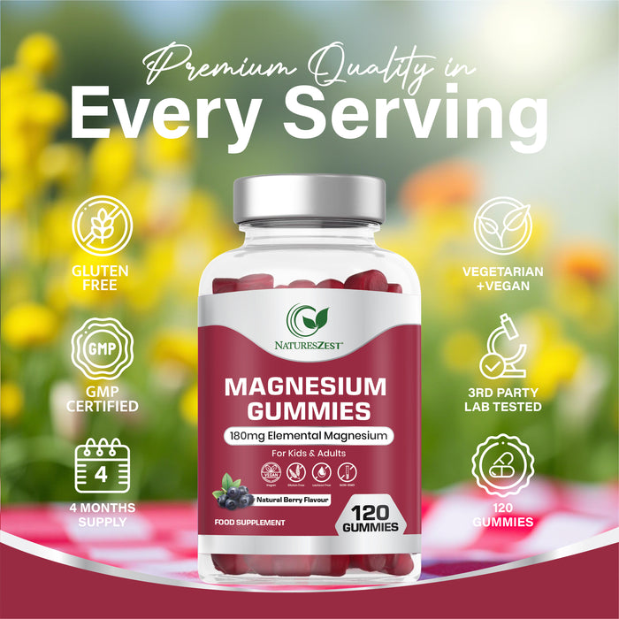 Magnesium Gummies for Sleep,Relaxation & Immunity Support – Natural Berry Flavour, 120 Vegan Gummies for Kids & Adults