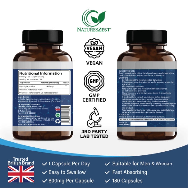 NAC Supplement for Liver Health, Detox & Immune Support – High Strength N-Acetyl-Cysteine 600mg, 120 Capsules
