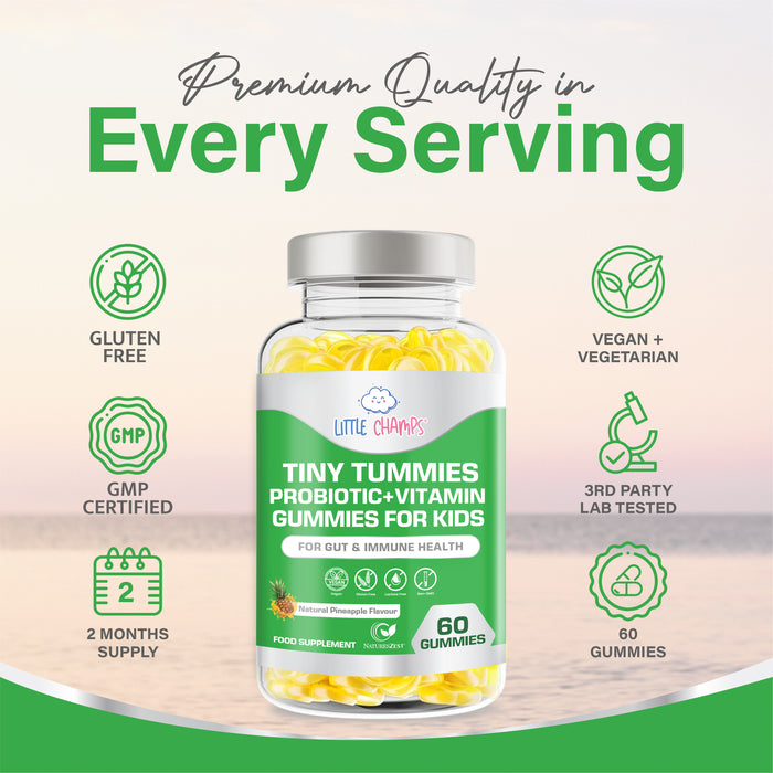 Probiotic & Vitamin Gummies for Kids, Tiny Tummies Supports Immune System, Mental Performance, Energy & Digestive Health