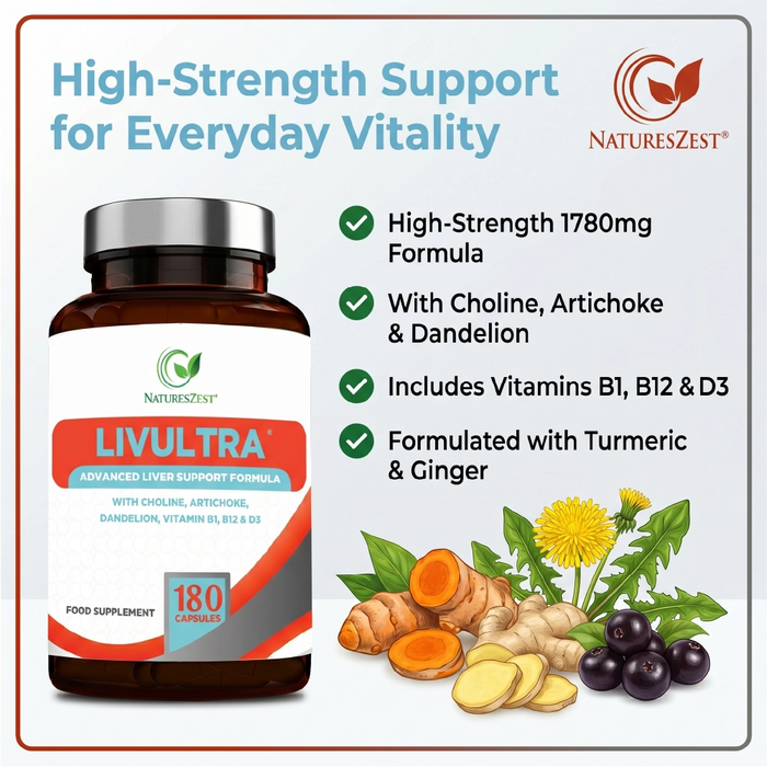 Liver Support Supplement for Detox & Nutrient Balance – LivUltra High Strength Formula with Key Botanicals, 180 Vegan Capsules