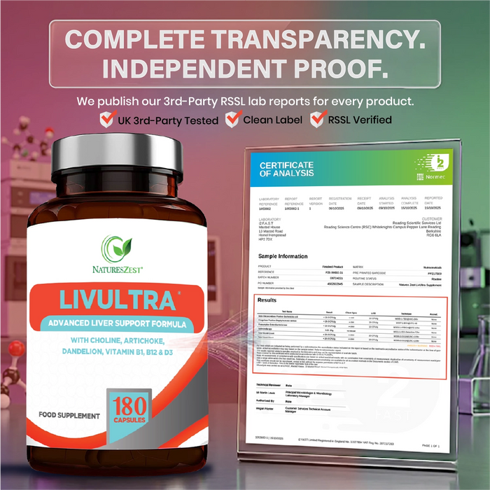Liver Support Supplement for Detox & Nutrient Balance – LivUltra High Strength Formula with Key Botanicals, 180 Vegan Capsules