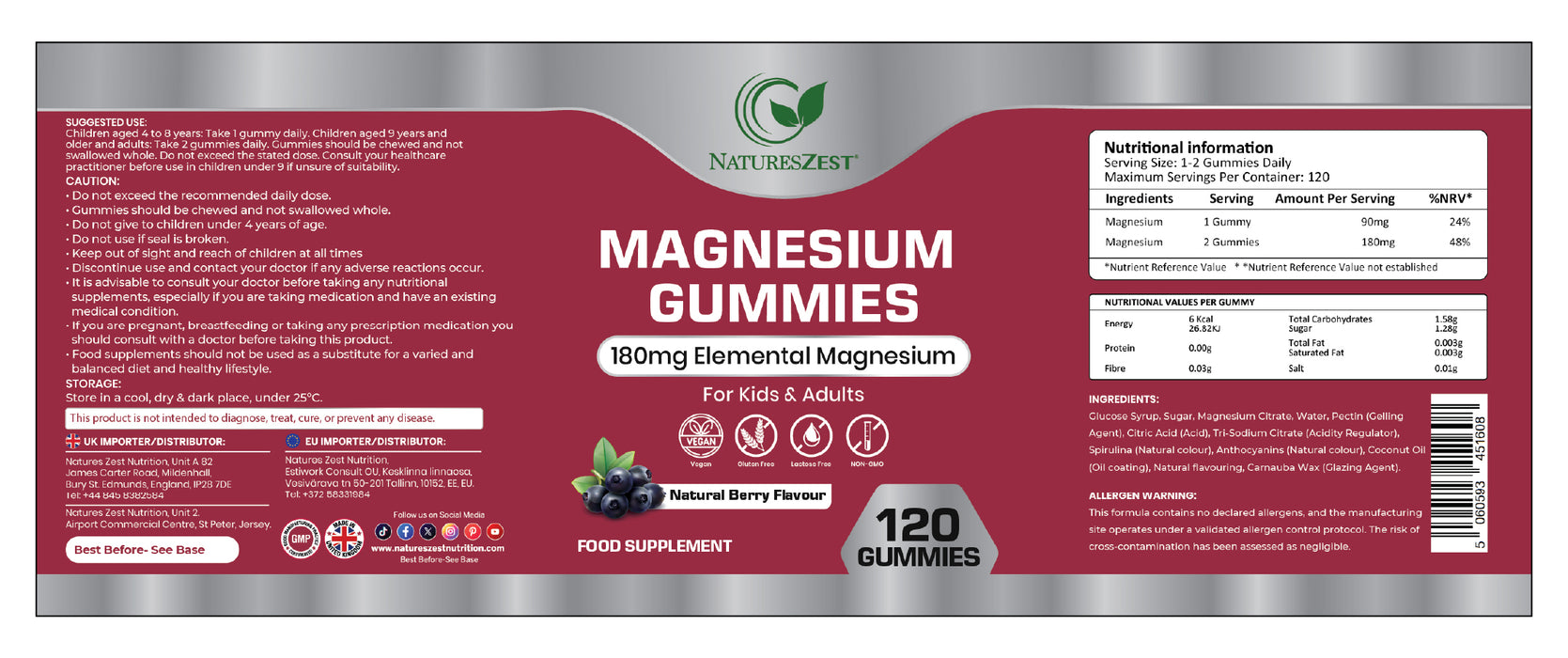 Magnesium Gummies for Sleep,Relaxation & Immunity Support – Natural Berry Flavour, 120 Vegan Gummies for Kids & Adults