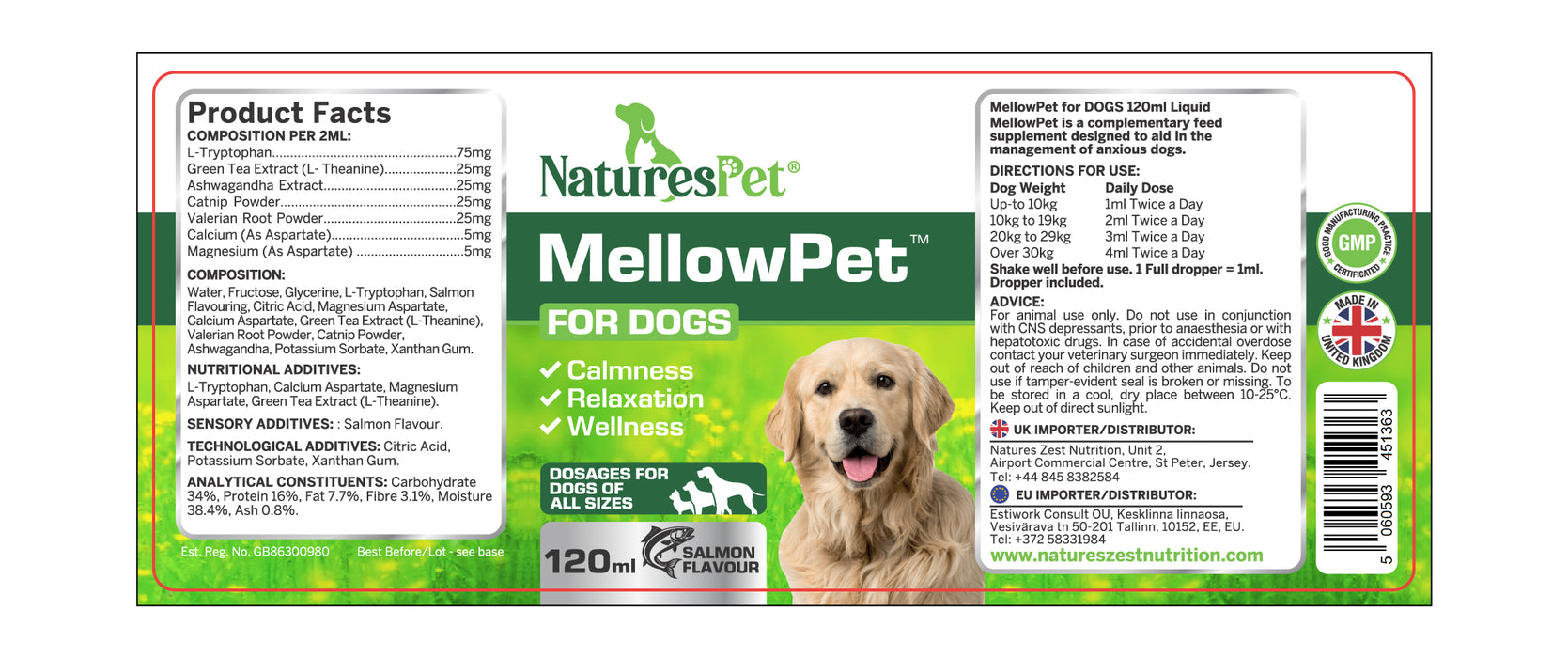 MellowPet for Dogs – Advanced Calming Supplement for Stress and Anxiety 120ml Liquid