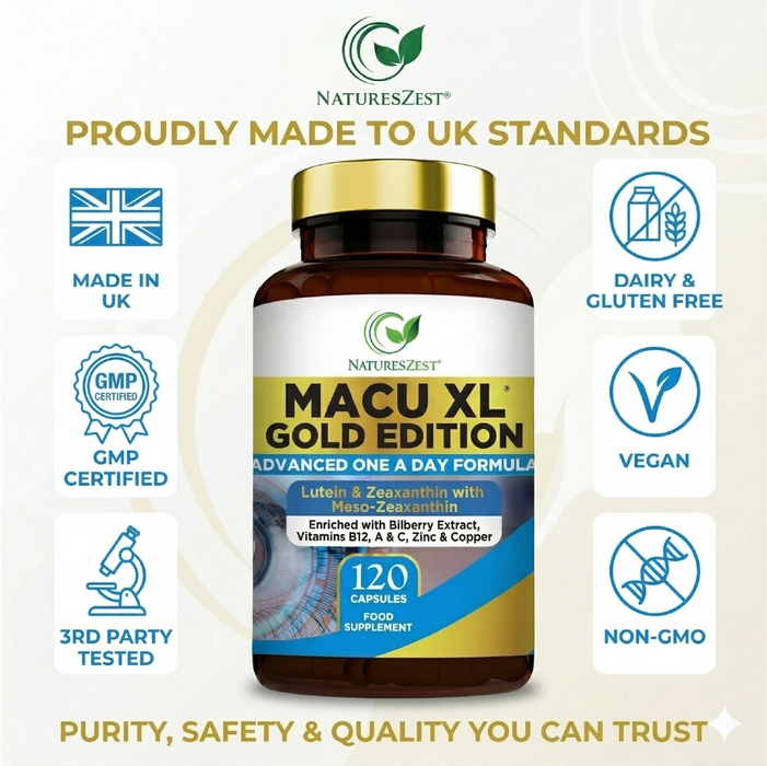 Premium Eye Supplement for Vision & Macular Health – Macu XL Gold Edition with Advanced Nutrient Complex, 120 Vegan Capsules