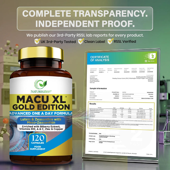 Premium Eye Supplement for Vision & Macular Health – Macu XL Gold Edition with Advanced Nutrient Complex, 120 Vegan Capsules