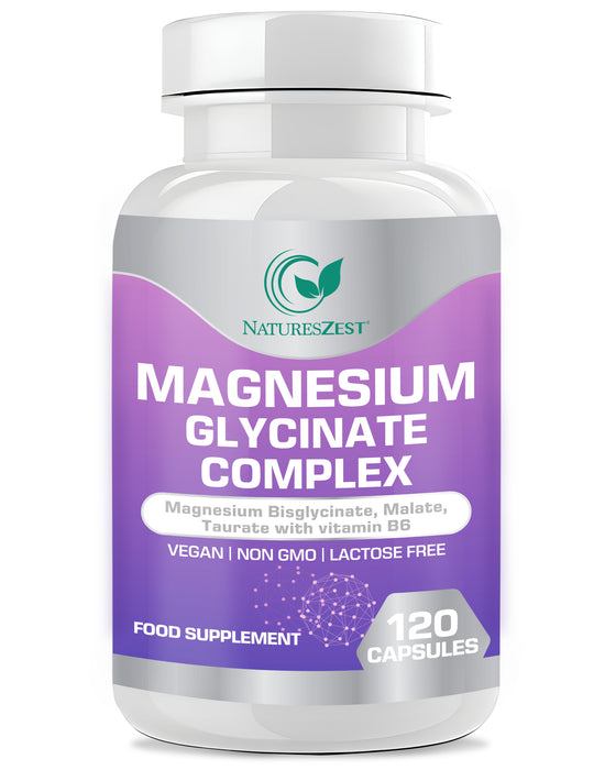 Magnesium Glycinate Complex, Magnesium Bisglycinate, Malate, Taurate with Vitamin B6, Muscle, Energy & Sleep Support, 120 Vegan Capsules