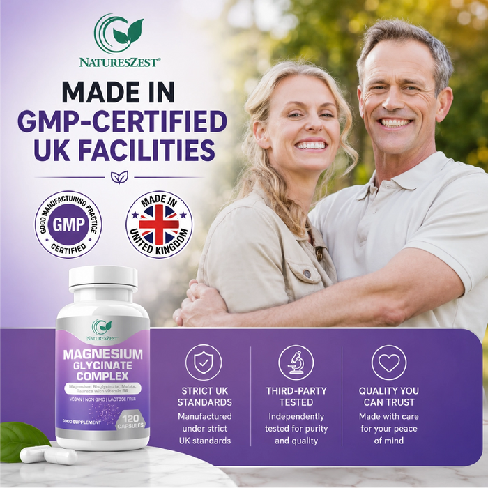 Magnesium Complex for Energy, Sleep & Muscle Support – Glycinate, Malate & Taurate with Vitamin B6, 120 Vegan Capsules