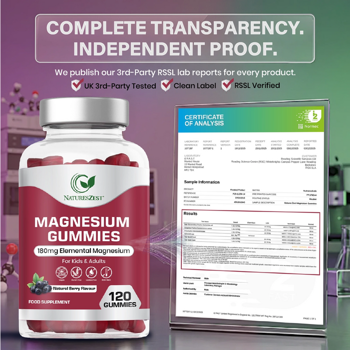 Magnesium Gummies for Sleep,Relaxation & Immunity Support – Natural Berry Flavour, 120 Vegan Gummies for Kids & Adults
