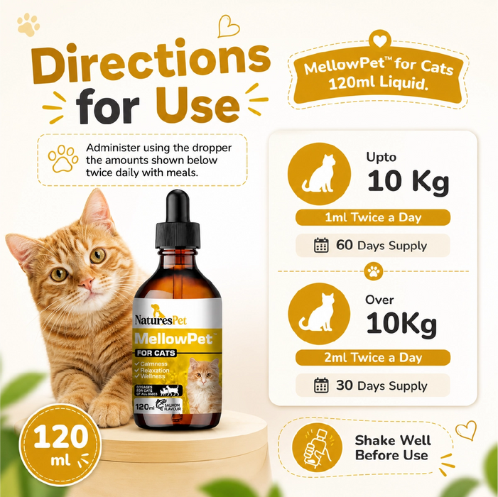 Cat Calming Drops for Stress & Anxiety Relief Support – MellowPet Advanced 120ml Liquid Formula for Relaxation & Behaviour Support
