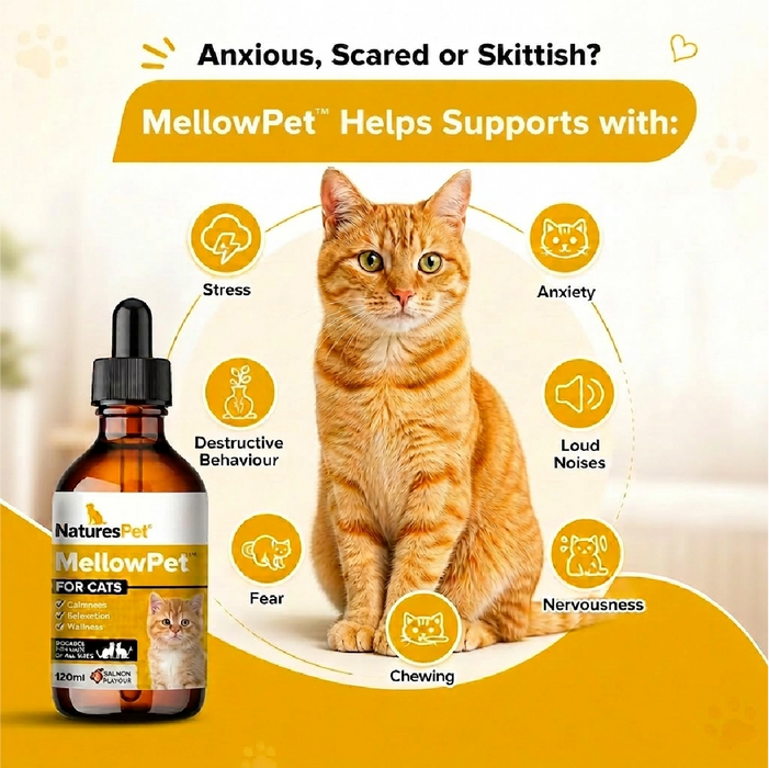 Cat Calming Drops for Stress & Anxiety Relief Support – MellowPet Advanced 120ml Liquid Formula for Relaxation & Behaviour Support