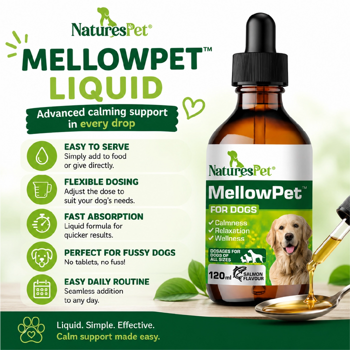 Dog Calming Drops for Stress & Anxiety Relief Support – MellowPet Advanced 120ml Liquid for Relaxation & Behaviour Support