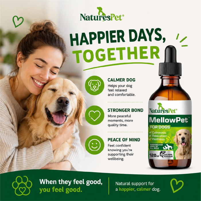 Dog Calming Drops for Stress & Anxiety Relief Support – MellowPet Advanced 120ml Liquid for Relaxation & Behaviour Support