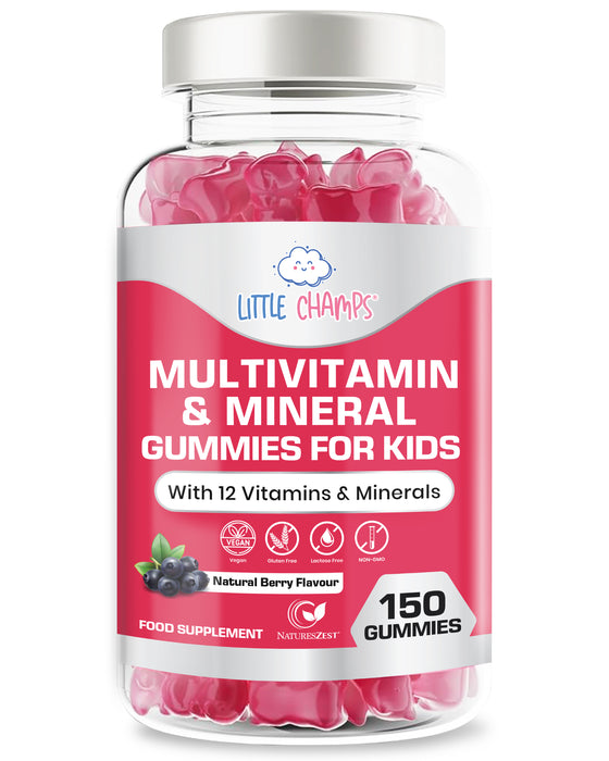 Multivitamin & Mineral Gummies for Kids With 12 Essential Vitamins, Immune Support, Energy & Brain Health, Natural Berry Flavour, 150 Gummies