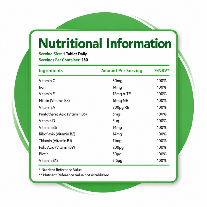 Multivitamin Plus Iron for Energy, Immunity & Cognitive Support – High Strength Formula, 180 Vegetarian Tablets (6-Month Supply)
