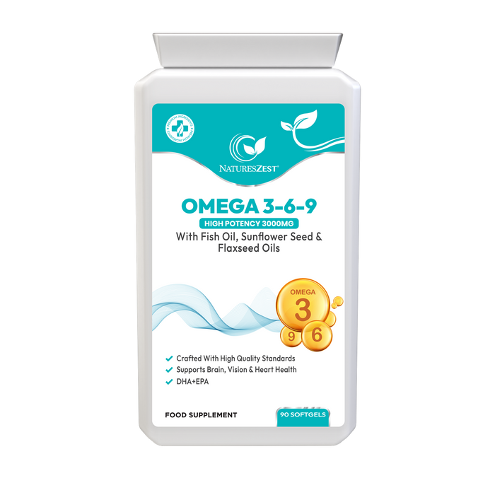 Omega 3-6-9 High Strength 3000mg – Fish Oil, Flaxseed & Sunflower Seed Oils, EPA & DHA for Heart, Brain & Vision