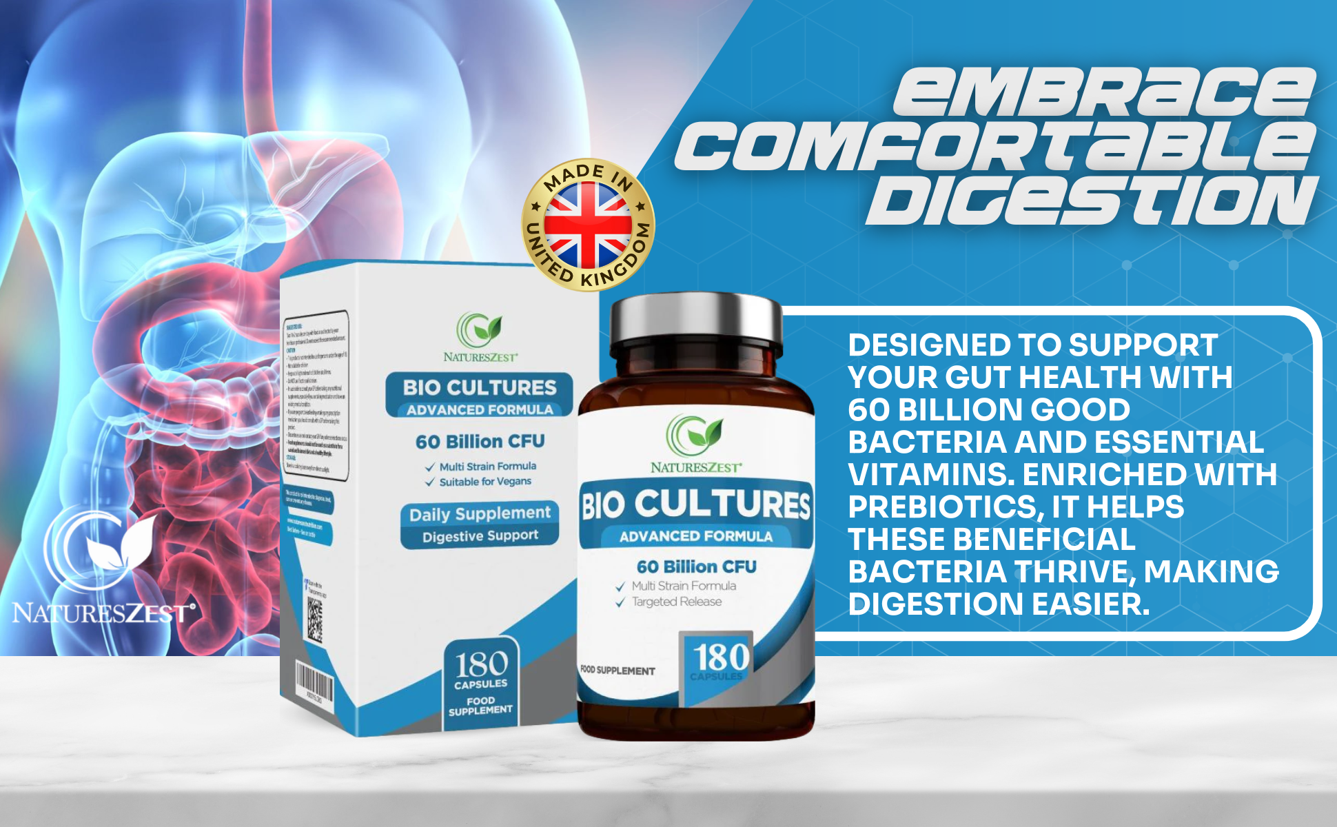 Natures Zest 60 Billion CFU Probiotics With Prebiotics | Advanced