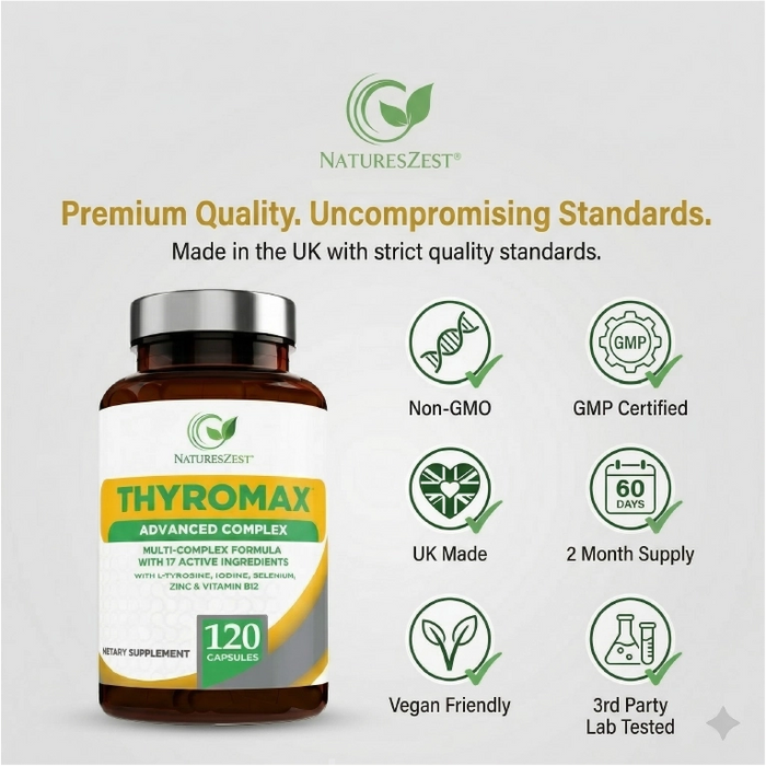 Thyroid Support Supplement for Energy, Metabolism & Normal Hormone Production – 120 Vegan Capsules for Women & Men