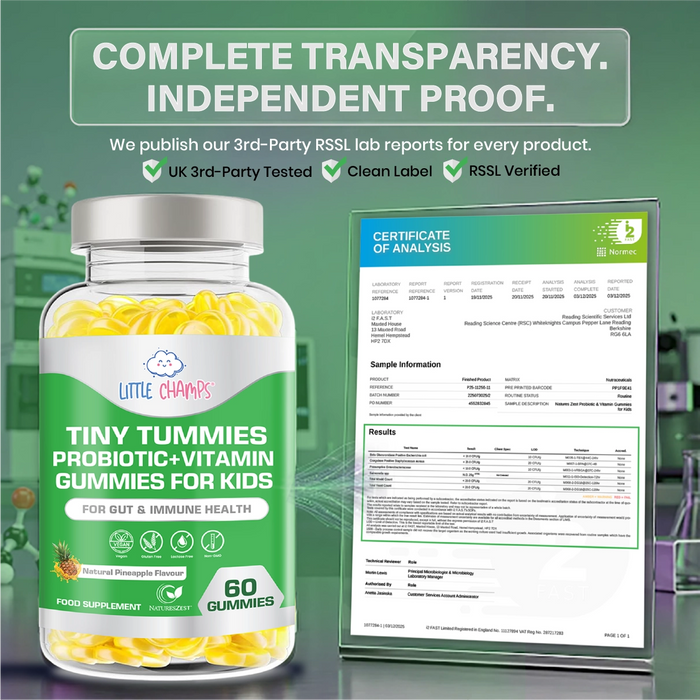 Probiotic & Vitamin Gummies for Kids, Tiny Tummies Supports Immune System, Mental Performance, Energy & Digestive Health