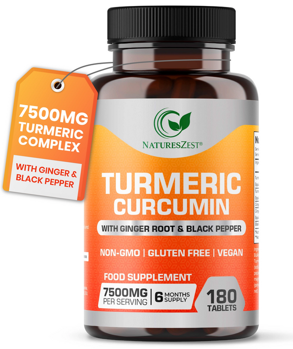Turmeric Curcumin for Joint Comfort & Mobility Support– High Strength 7500mg Complex with Black Pepper & Ginger, 180 Tablets