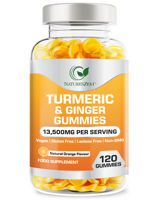 Turmeric & Ginger Gummies – Natural Orange Flavour, Vegan Gummy Supplement, Joint, Immune & Digestive Support, 120 Chewable Gummies