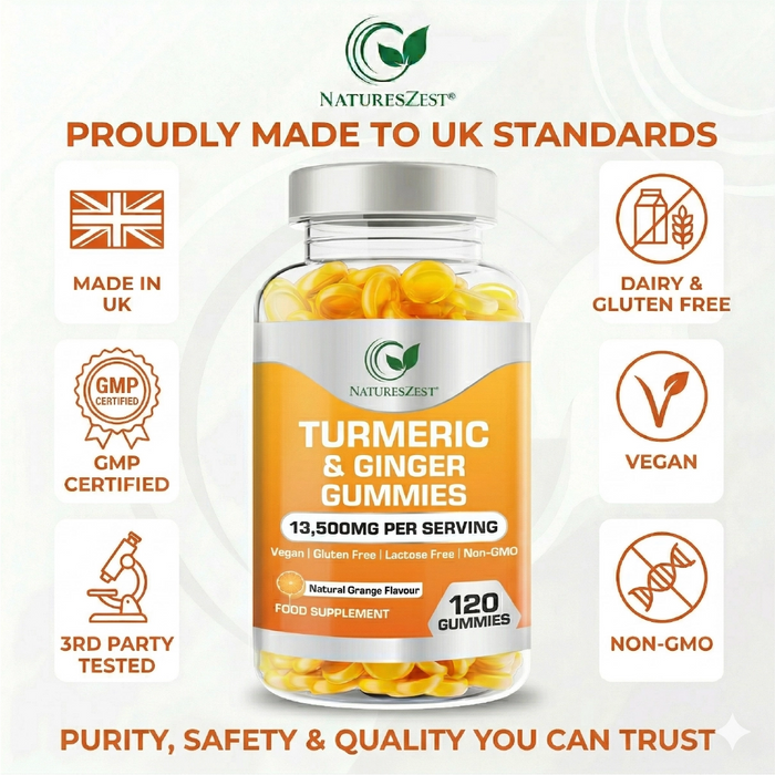 Turmeric & Ginger Gummies for Joint, Immunity & Digestive Support – Natural Orange Flavour, 120 Vegan Gummies