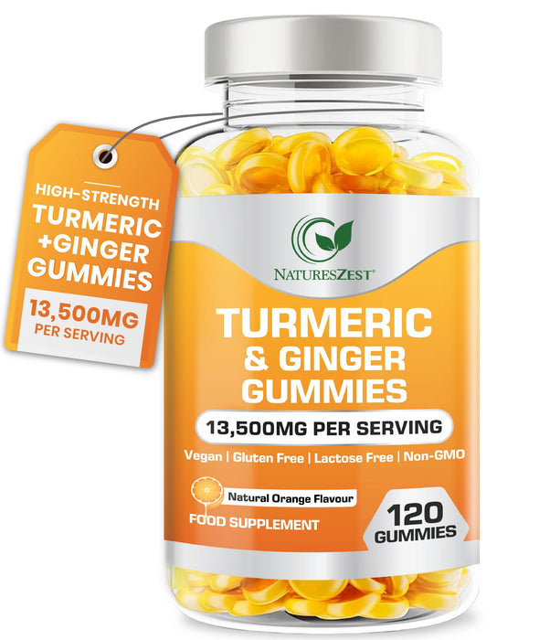 Turmeric & Ginger Gummies for Joint, Immunity & Digestive Support – Natural Orange Flavour, 120 Vegan Gummies