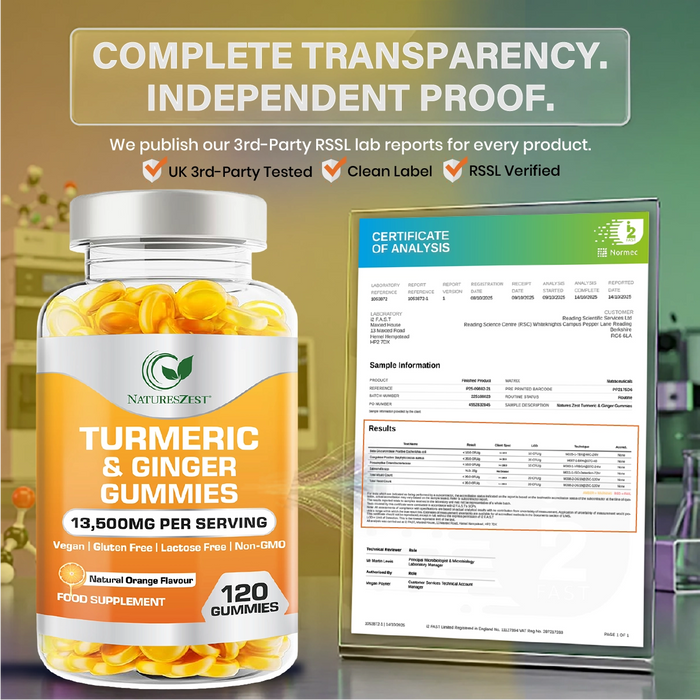 Turmeric & Ginger Gummies for Joint, Immunity & Digestive Support – Natural Orange Flavour, 120 Vegan Gummies