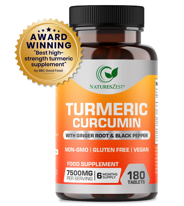 Turmeric Curcumin for Joint Comfort & Mobility Support– High Strength 7500mg Complex with Black Pepper & Ginger, 180 Tablets