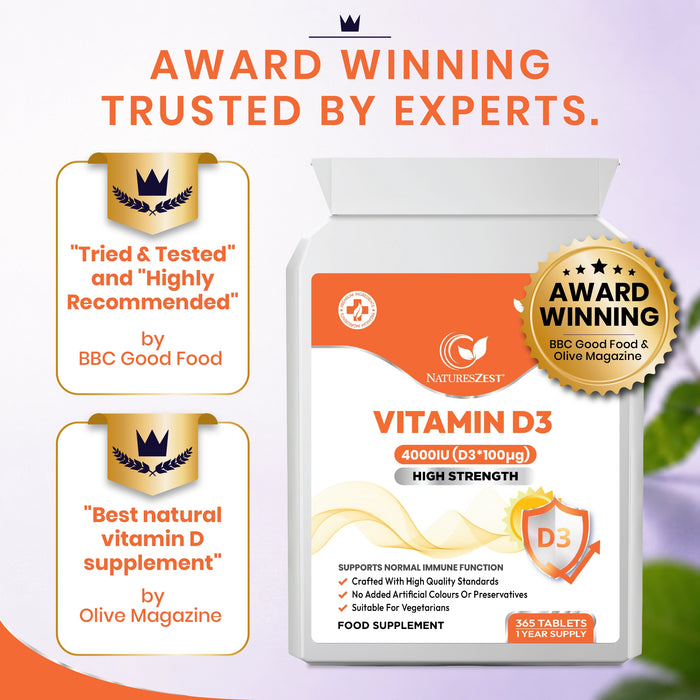Vitamin D3 4000 IU for Bones, Muscles & Immune Support – High Strength, 1-Year Supply for Teeth & Calcium Absorption 365 Tablets