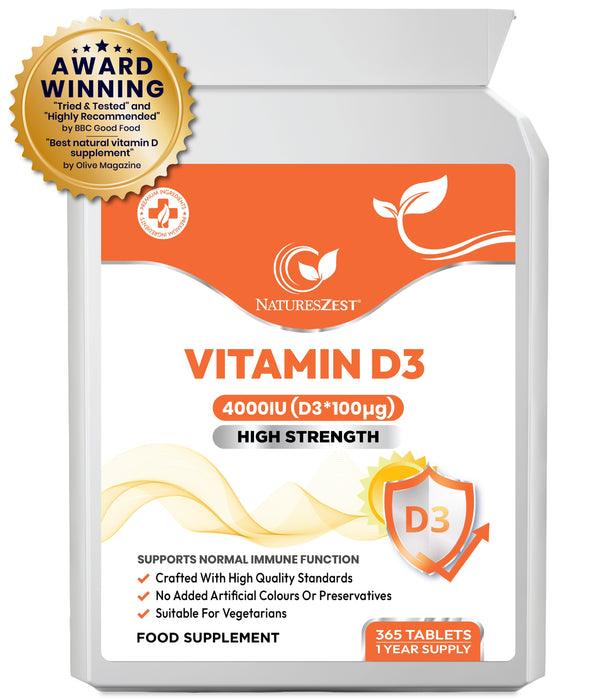 Vitamin D3 4000 IU for Bones, Muscles & Immune Support – High Strength, 1-Year Supply for Teeth & Calcium Absorption 365 Tablets
