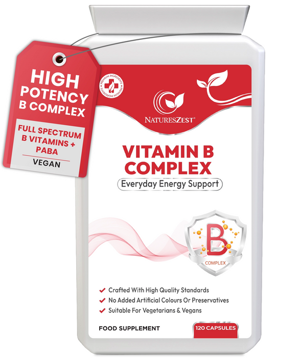 Vitamin B Complex for Energy, Metabolism & Nervous System Support – High Potency B Vitamins with PABA, 120 Vegan Capsules