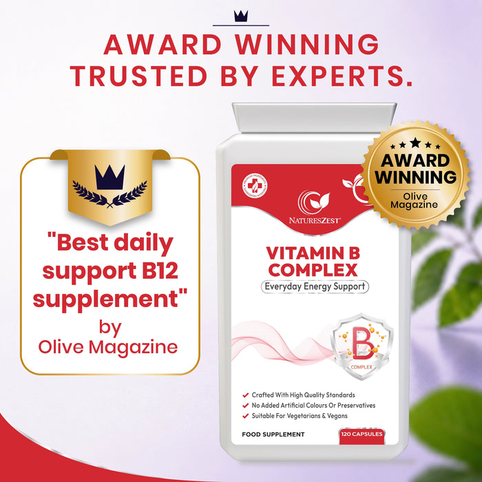 Vitamin B Complex for Energy, Metabolism & Nervous System Support – High Potency B Vitamins with PABA, 120 Vegan Capsules