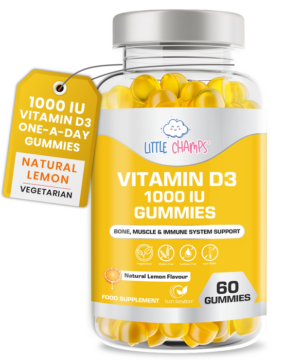 Vitamin D3 1000IU Gummies for Children Bone, Muscle & Immune Support – 60 Natural Lemon Flavour Gummies